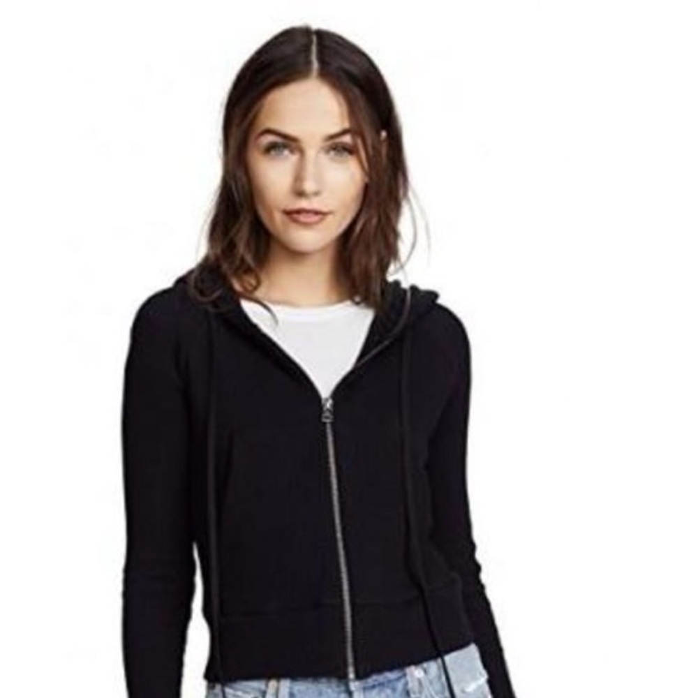 Enza Costa Boucle Knit Zipper Hoodie in Black
